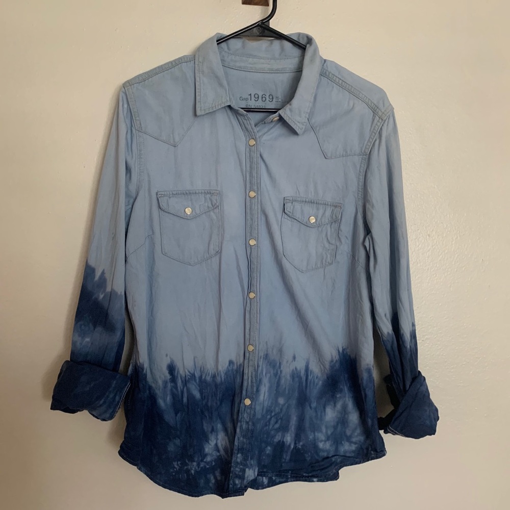 Indigo Dip-Dyed Western Pearl-Snap Shirt